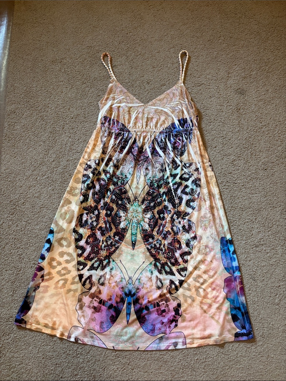 Charming Charlie Multicolor Butterfly Print Spaghetti Strap Dress